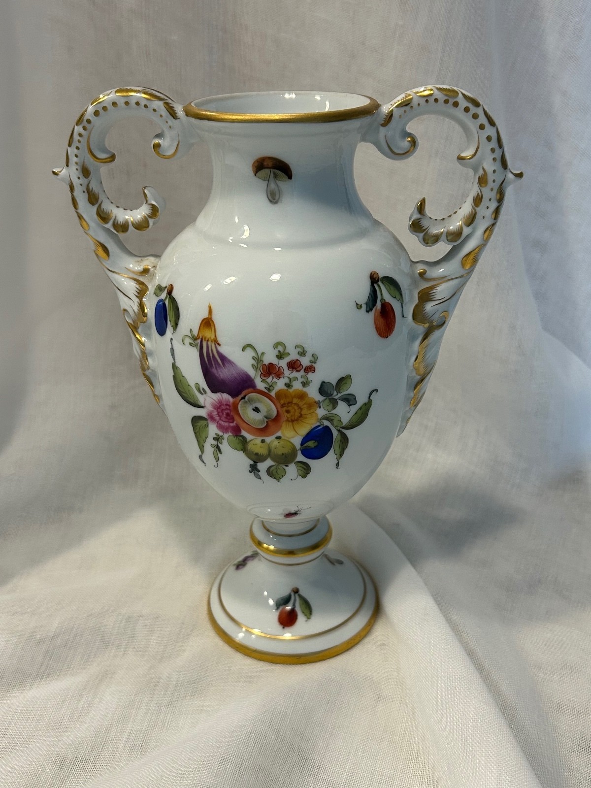 Herend Handpainted Porcelain Vase with Fruit and Floral Motifs
