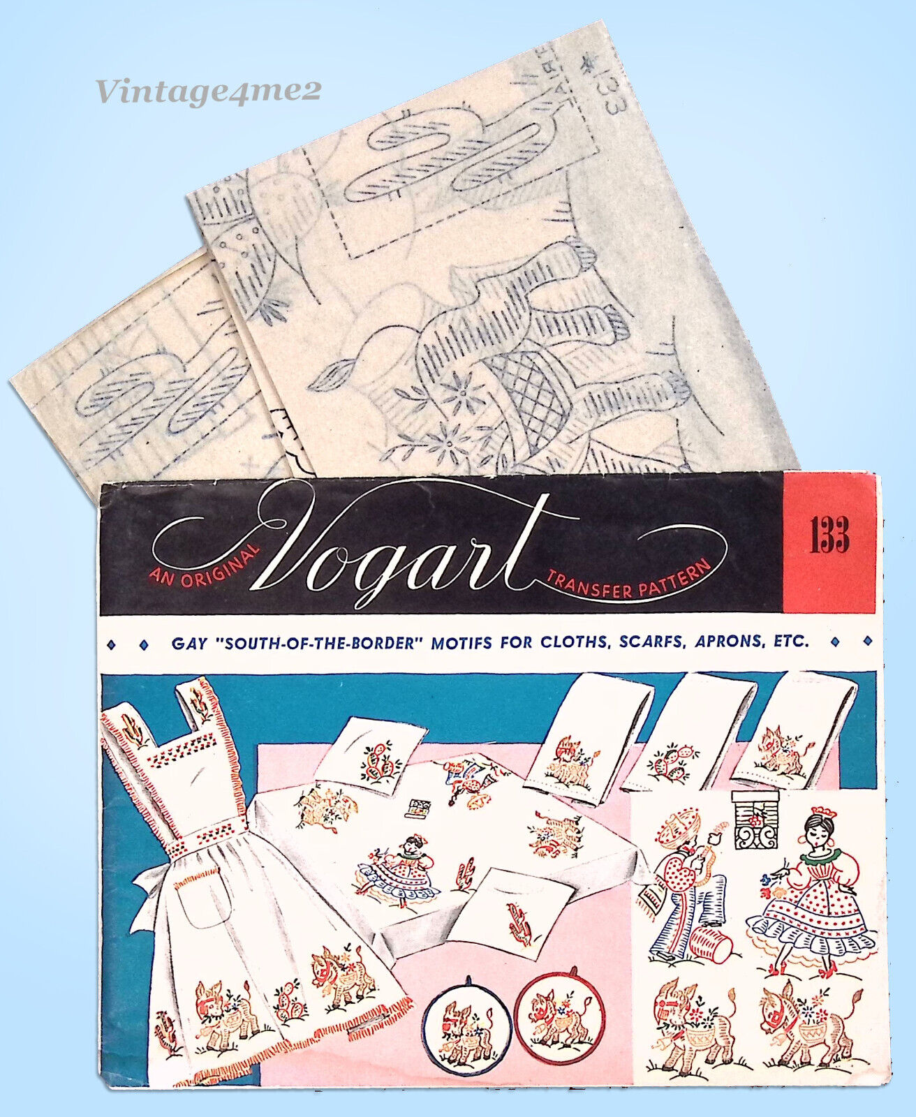 1950s Vintage Vogart Embroidery Transfer 133 Uncut South of the Border Motifs