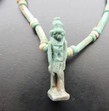 NILE  Ancient Egyptian Horus Amulet Mummy Bead Necklace ca 600 BC picture