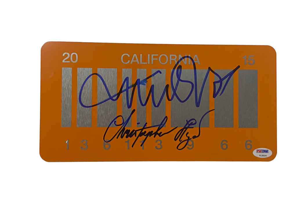 MICHAEL J FOX CHRISTOPHER LLOYD SIGNED BACK TO THE FUTURE 2 LICENSE PLATE PSA 