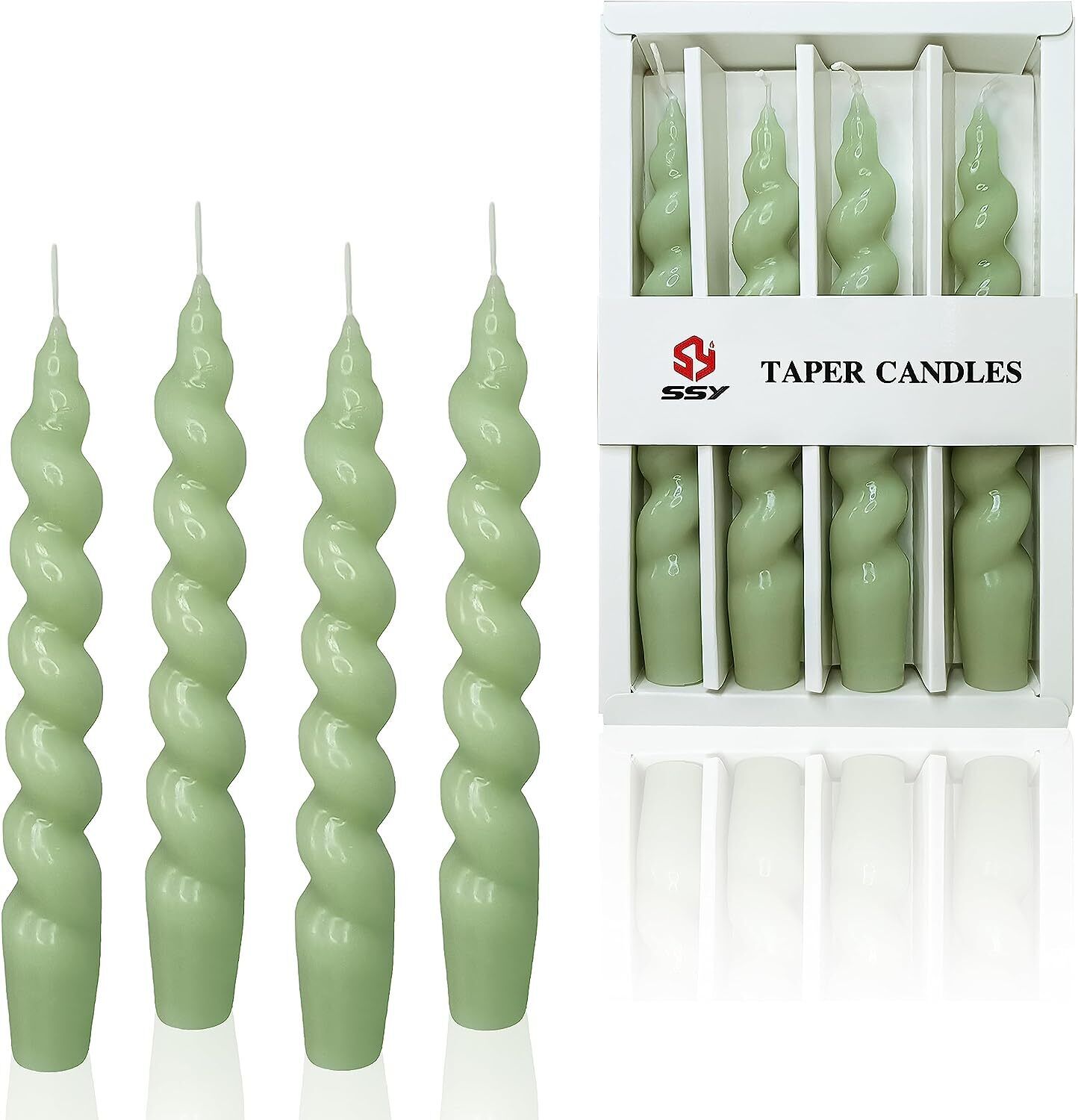 5-8 Hour Unscented Candle 4 Green Candles Per Box Spiral Taper Candle 5 Days ETD