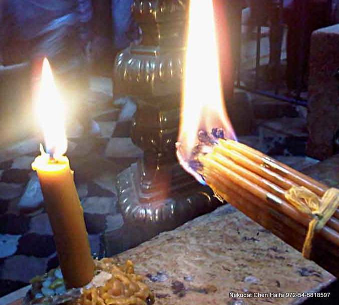 10 Protection Candles Beeswax lited Holy Sepulchre Jerusalem Holy water,oil