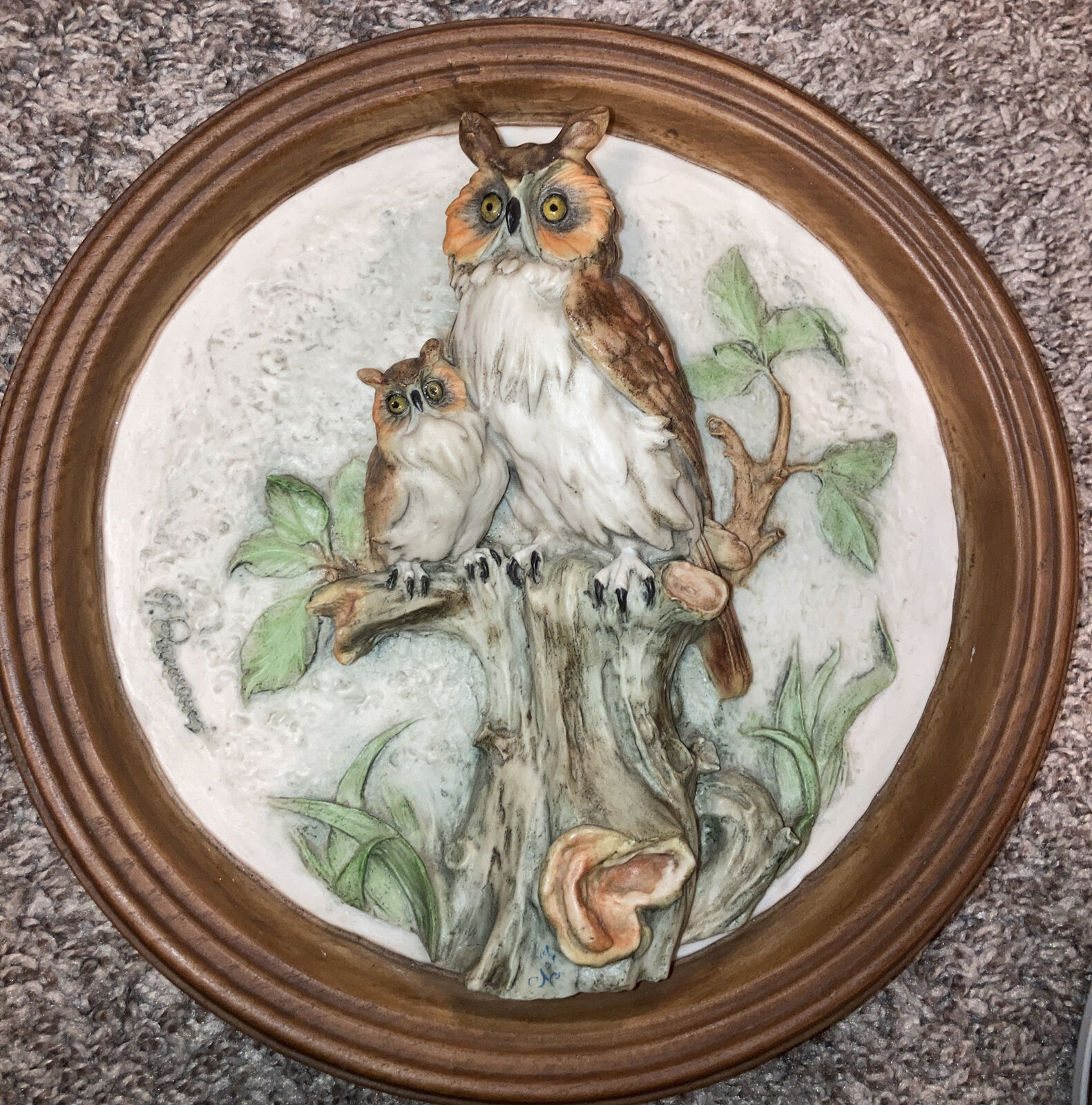 Great Horned Owl 3D Ceramic Wall Art .Made in Italy , Artist Signed G. Quuaui