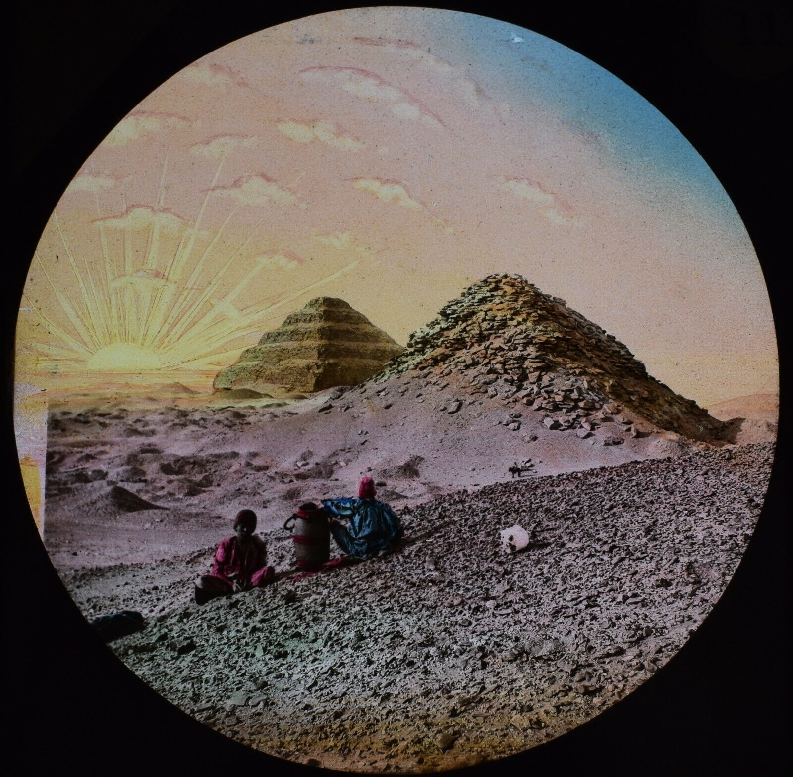 Magic Lantern Slide SUNSET OVER THE PYRAMID AT SAQQARA C1890 ILLUSTRATION EGYPT