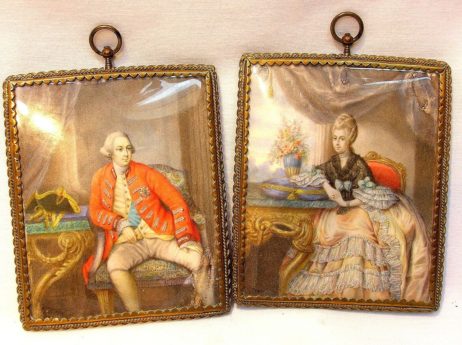 19TH C. PAIR OF SCOTTISH NOBILITY MINIATURES WITH FANTASTIC SILVER PLIQUE FRAMES