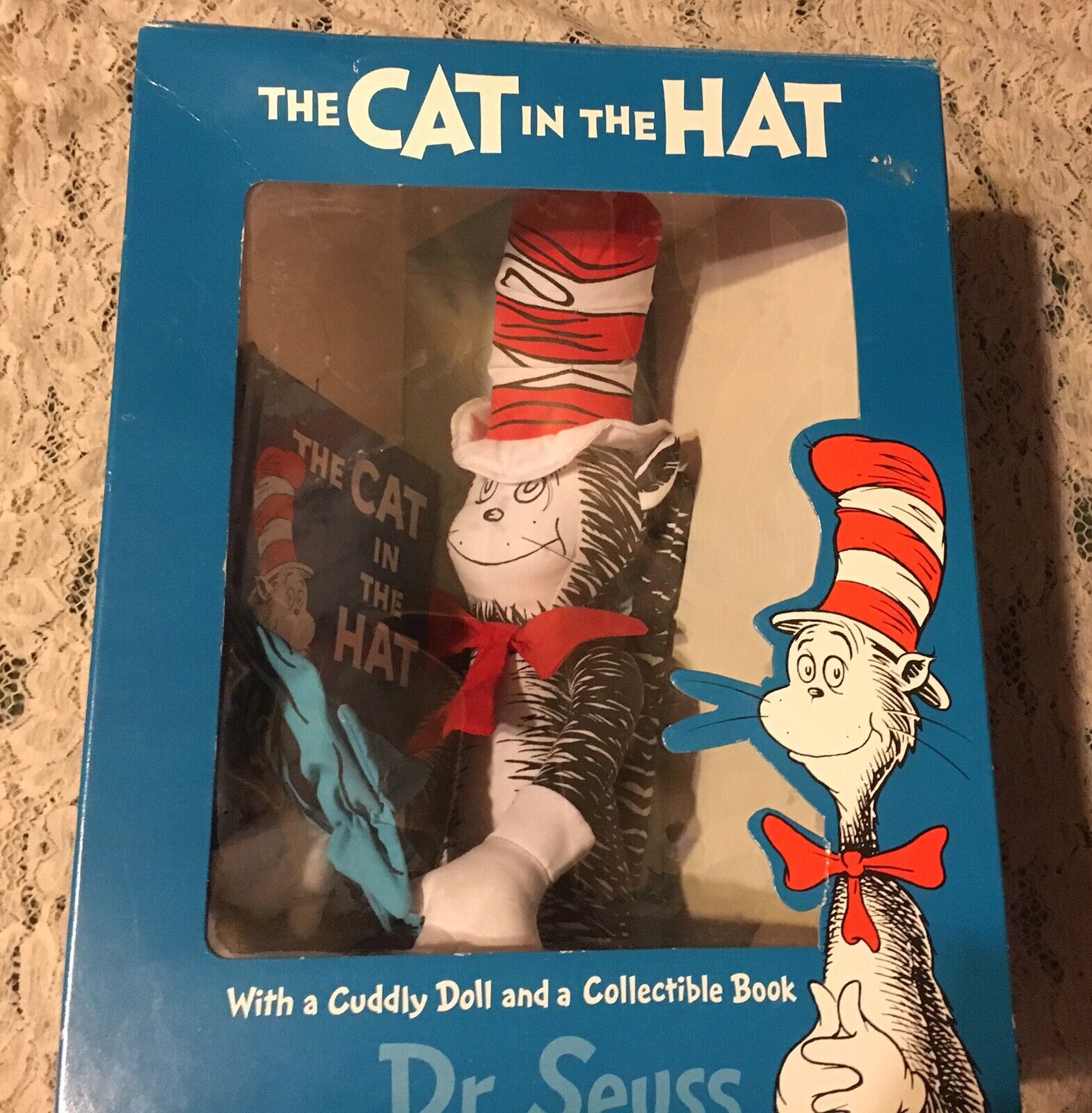 NIB 1994 THE CAT IN THE HAT DR.SEUSS W/CUDDLY DOLL & A COLLECTIBLE HB BOOK