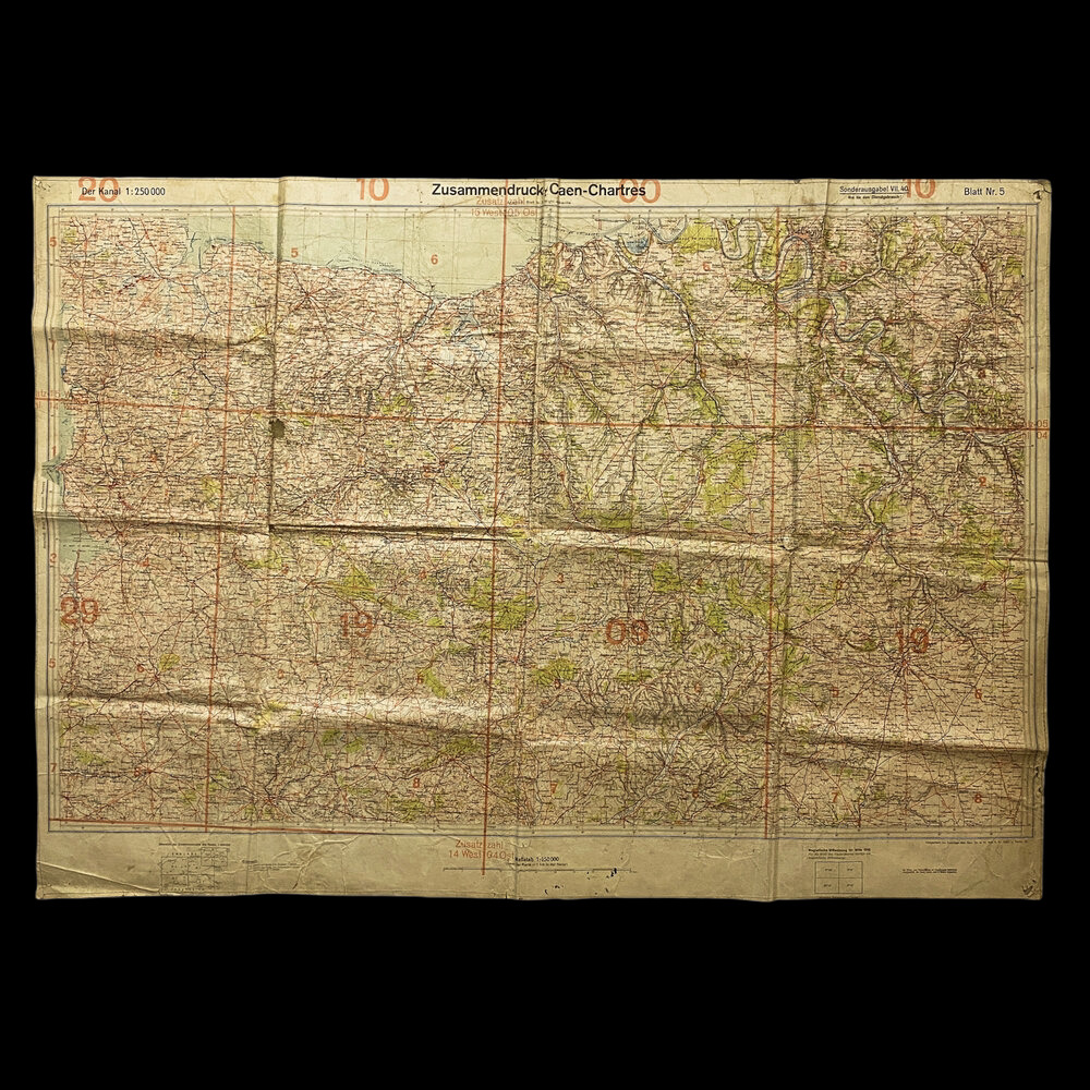 WWII Pte. J. Goodall 1st South Lancashires Captured German D-Day 4 Beachhead Map
