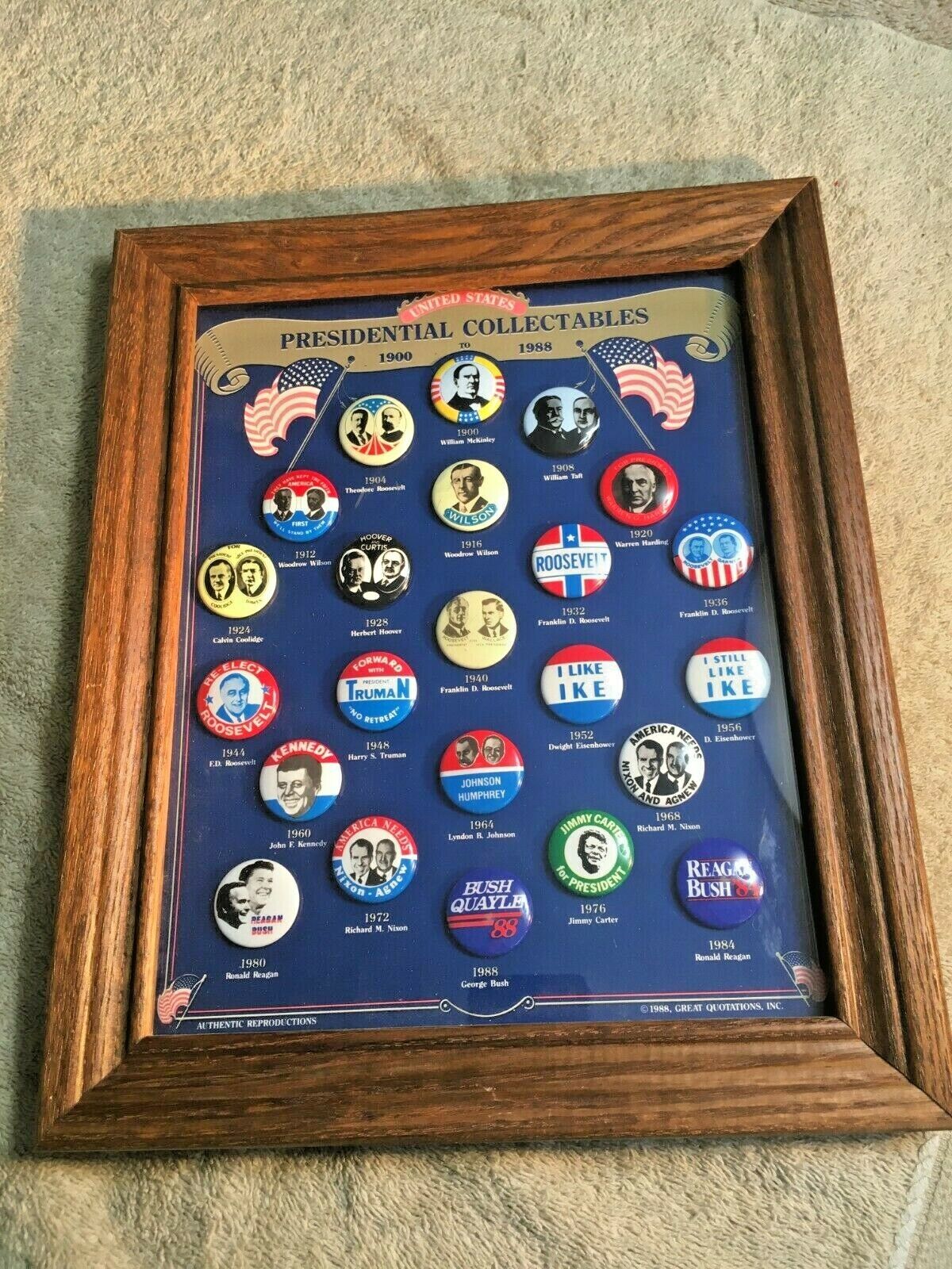 US Presidential Collectible Pinback Buttons - Repro's Nicely Displayed - A1838