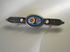 Vintage Micro Mosaic Bar Brooch by Designer Ben Amun - Flowers with Pearls picture
