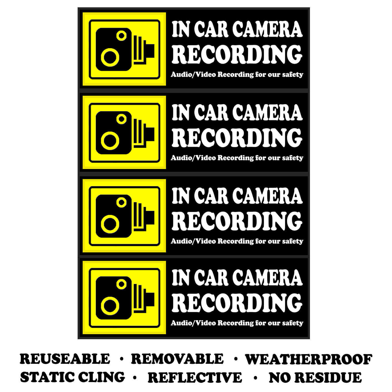 Dash Cam in Use Window Cling - 4 Clings 2x6'' Camera Audio Video Recording Sign