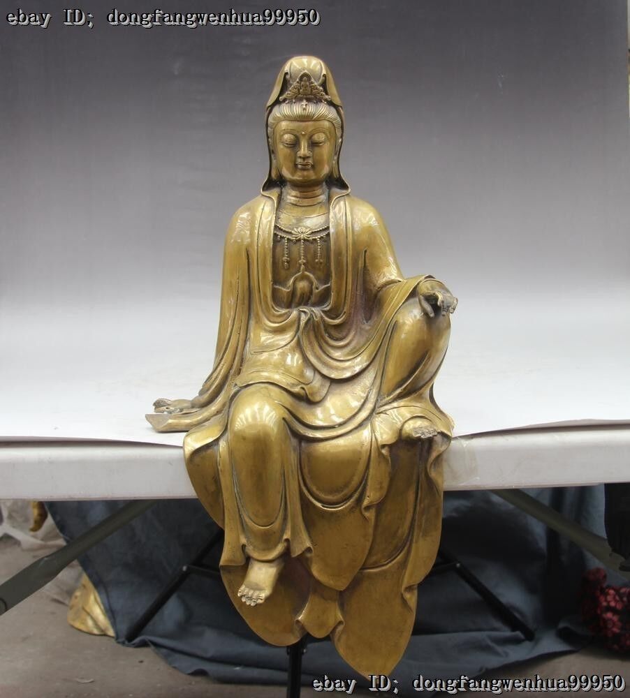 Tibet Temple Buddhism Brass Kwan-Yin Guanyin Quan Yin Goddess Bodhisattva Statue
