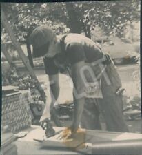 Man Working Outdoors Vintage Tradesman Snapshot - Collectible Photo picture