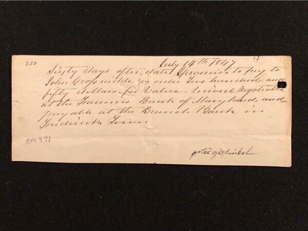 1847 HANDWRITTEN PROMISSORY NOTE BALTIMORE MARYLAND 15¢ COIN EMBOSSED REVENUE