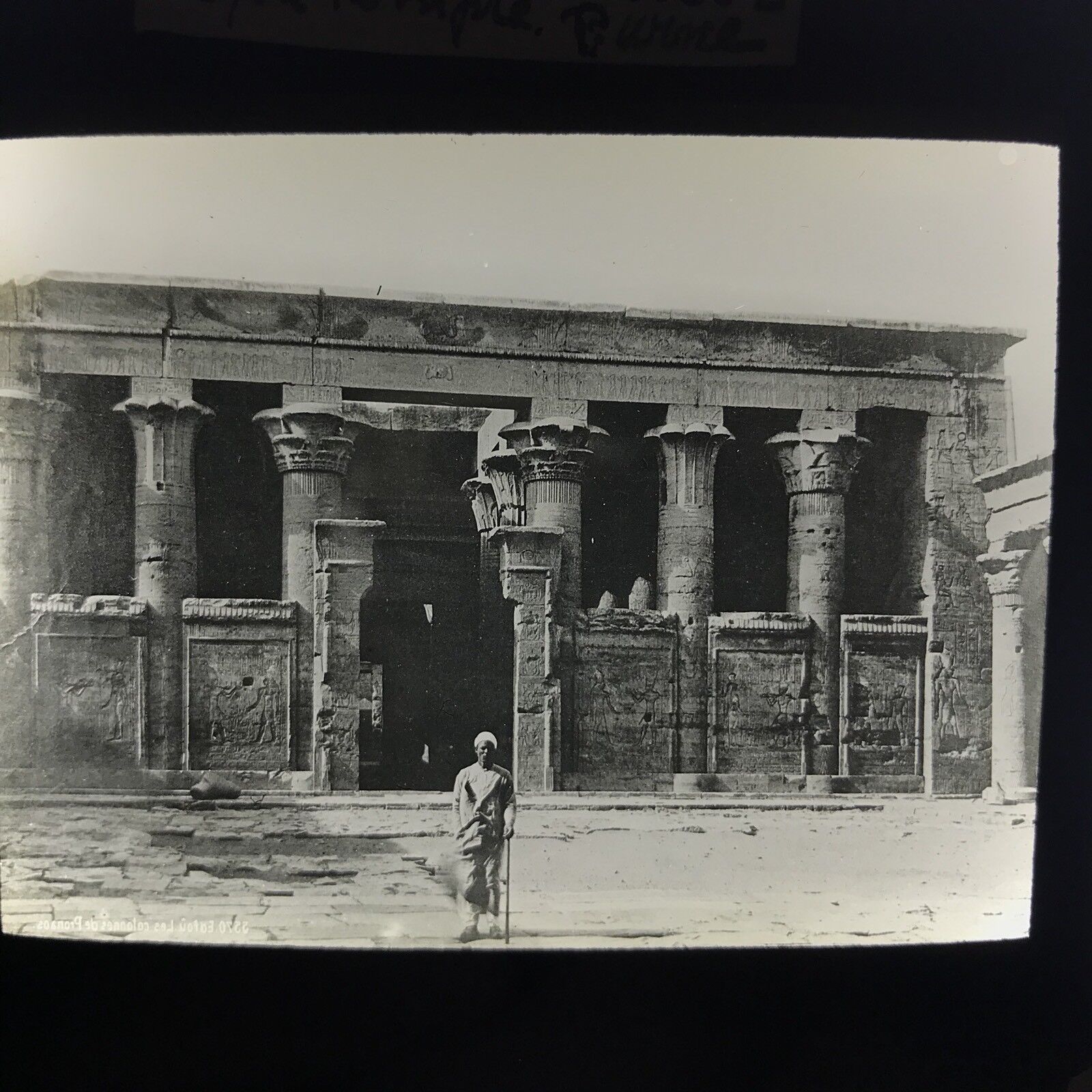 Antique Magic Lantern Glass Slide Photo Temple Of Edfu Egypt