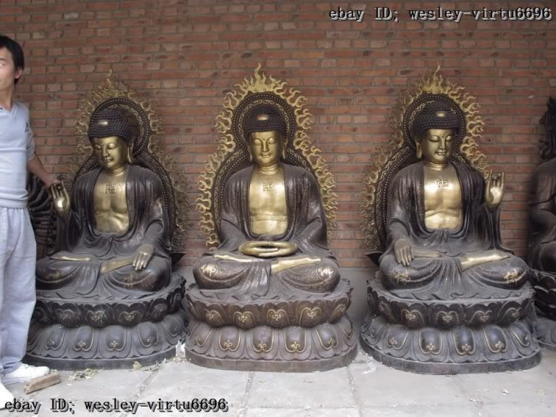69 Tibet Buddhism temple Bronze Three Tathagata Amitabha Sakyamuni Buddha Set