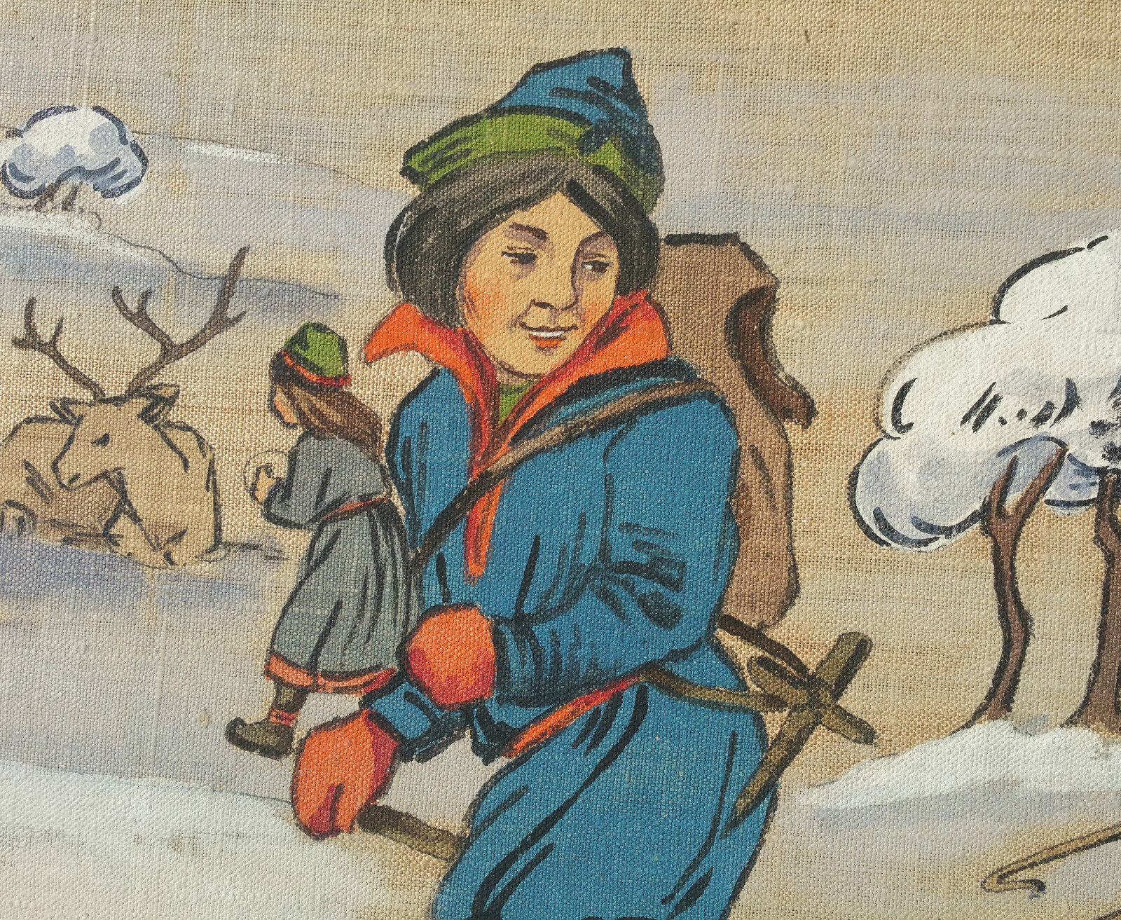 '30s SAMI antique movie storyboard costume painting vtg norway lapland reindeer