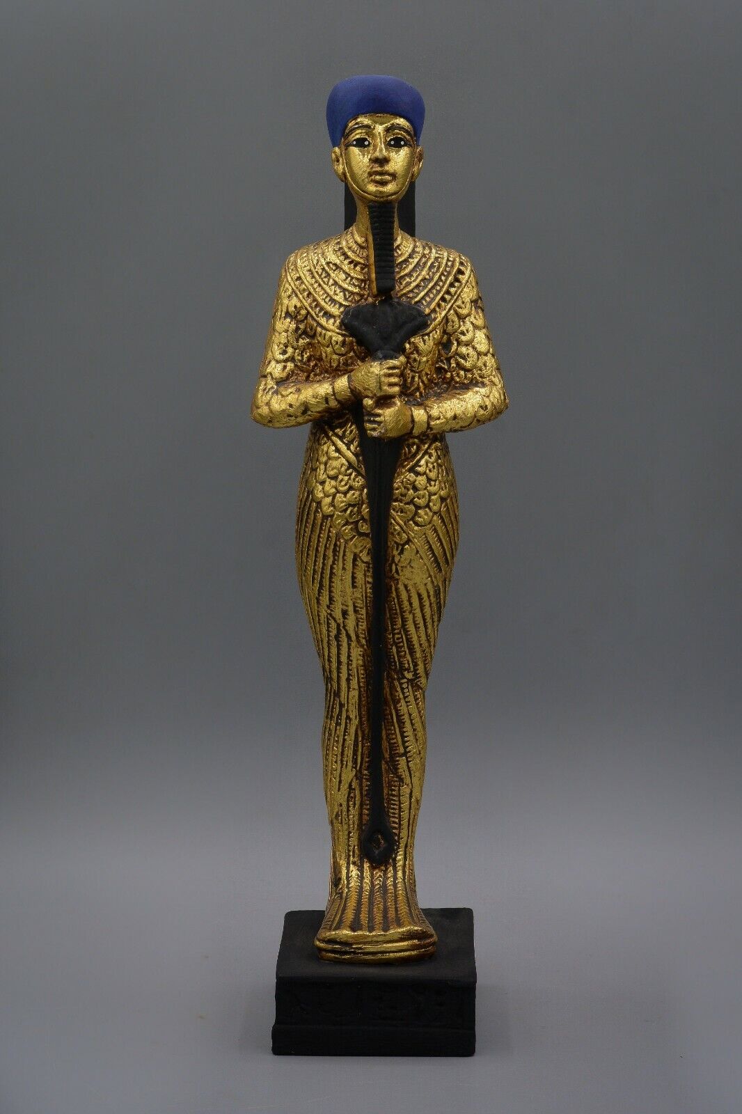 Sculpture Antique Statue God Ptah Hand Painted Golden Holding Was Scepter Heavy 