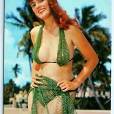 c1950s Ginger Girl in Fishnet Bikini Bra Litho Photo Postcard Cute Redhead A30 picture