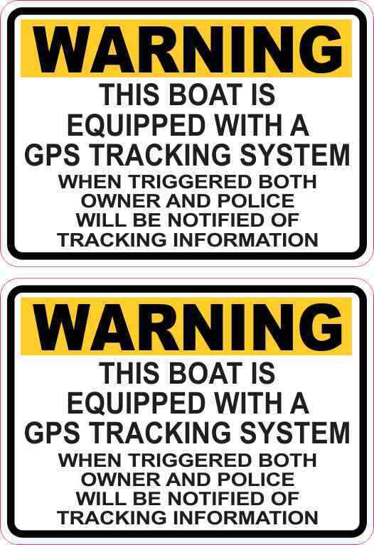 3.5in x 2.5in Boat Equipped with GPS Tracking System Vinyl Stickers Signs Decals