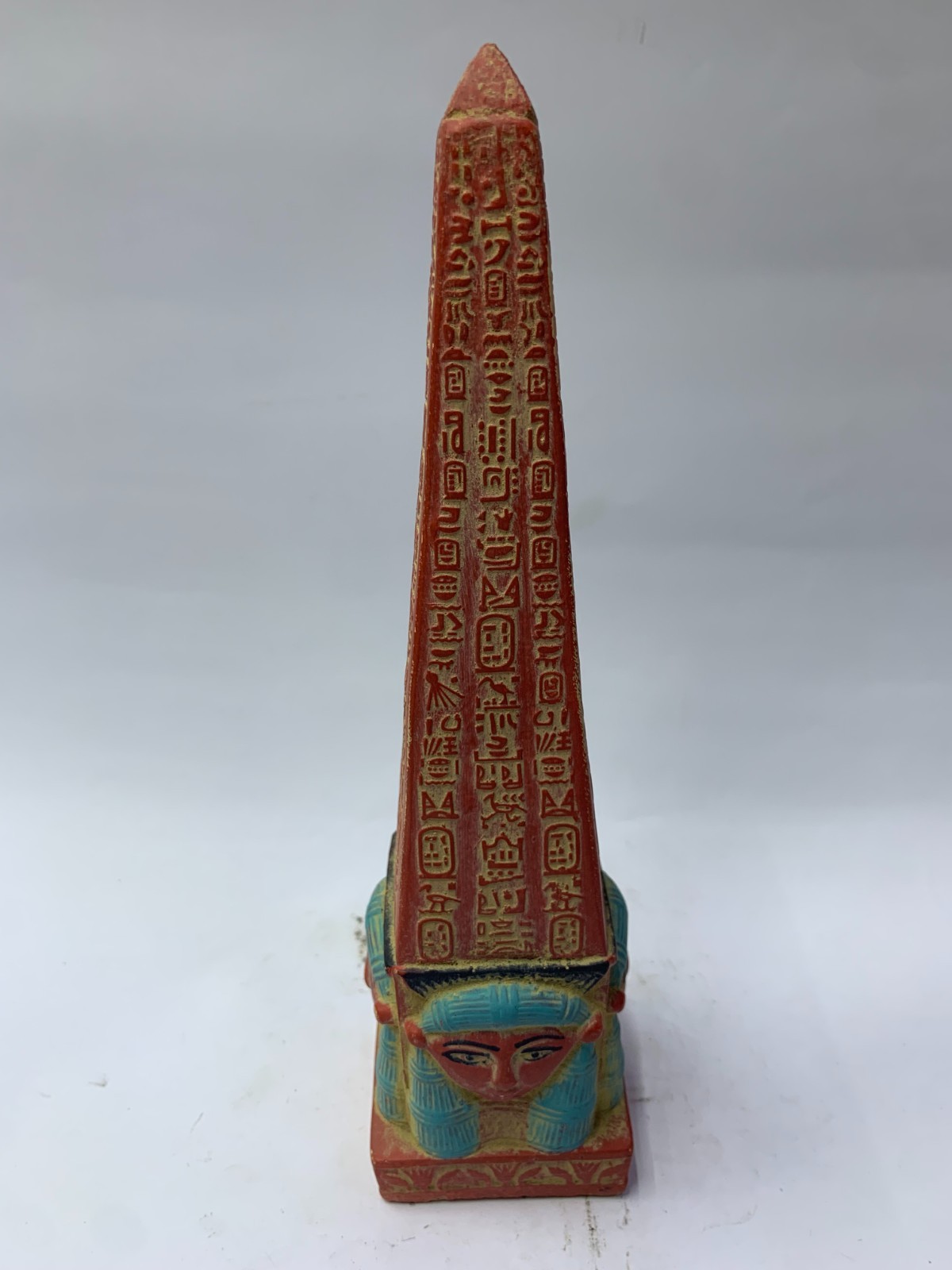 RARE ANCIENT EGYPTIAN RED Obelisk Statue Hathor Base Hieroglyphics Replica Decor