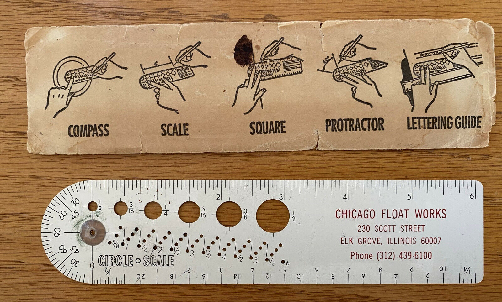 Vintage Multi-Purpose Engineering Plastic Ruler, Chicago Float Works, with Cover