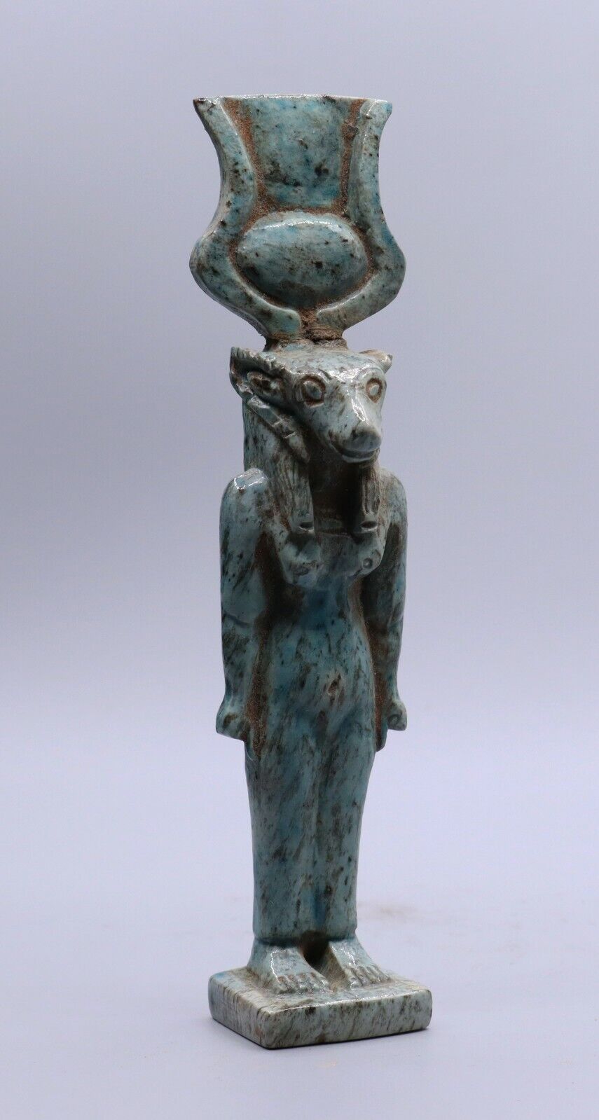 RARE EGYPTIAN ANTIQUES STATUE HATHOR Goddess Glazed Faience EGYPT STONE BC