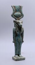 RARE EGYPTIAN ANTIQUES STATUE HATHOR Goddess Glazed Faience EGYPT STONE BC picture