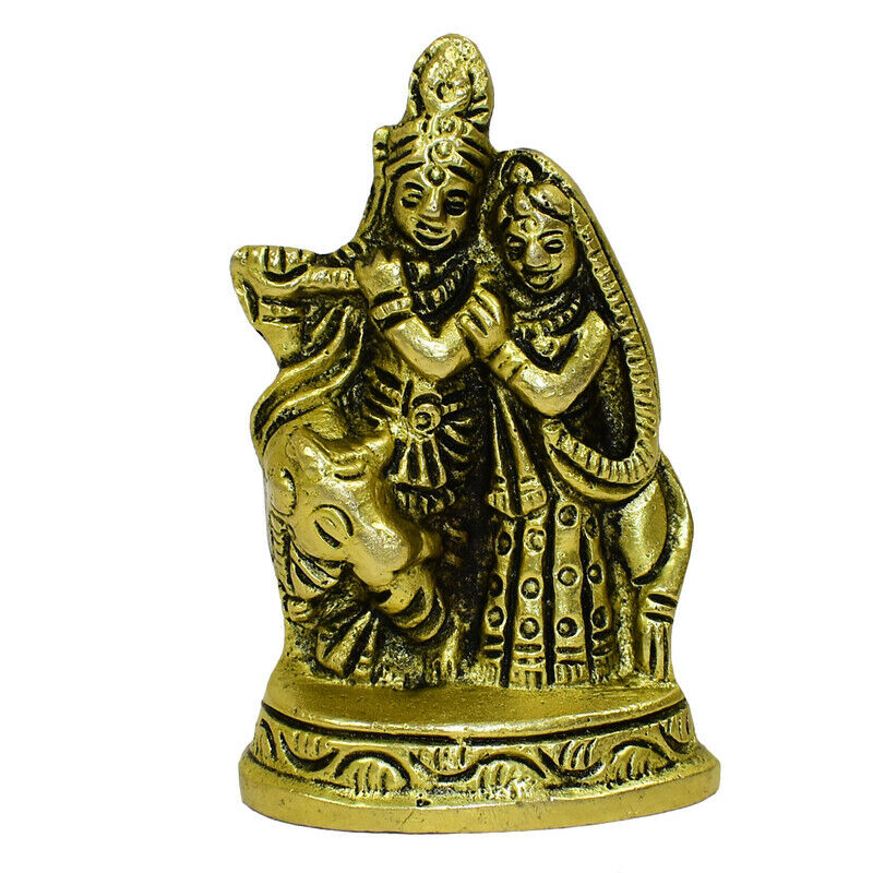 Brass Idol Radha Krishna Statues Kanhiya Murti Religious Showpiece Puja Temple