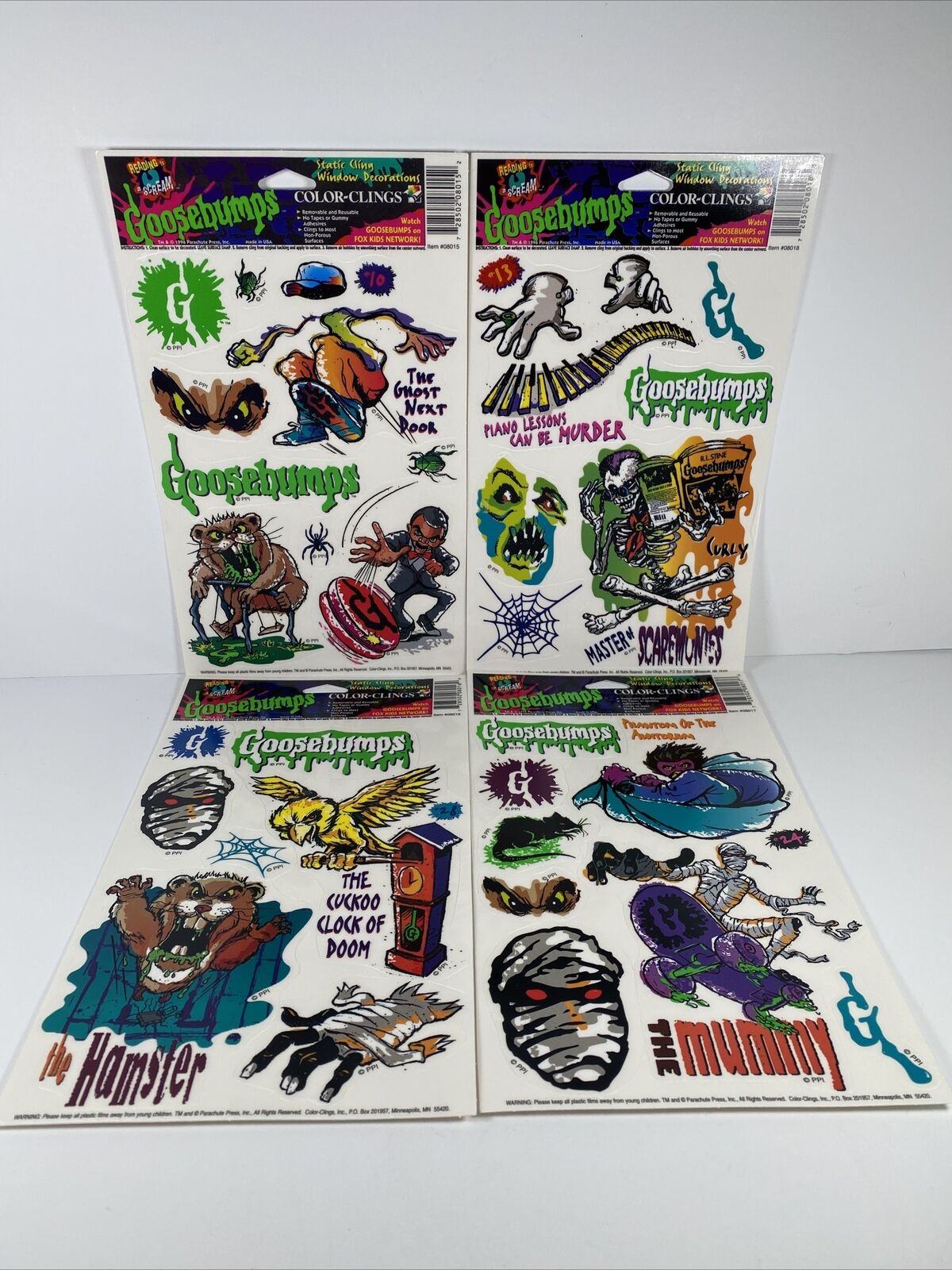 Vintage 1996 Goosebumps NEW Window Clings Decal RL Stine Halloween NOS 4 Style
