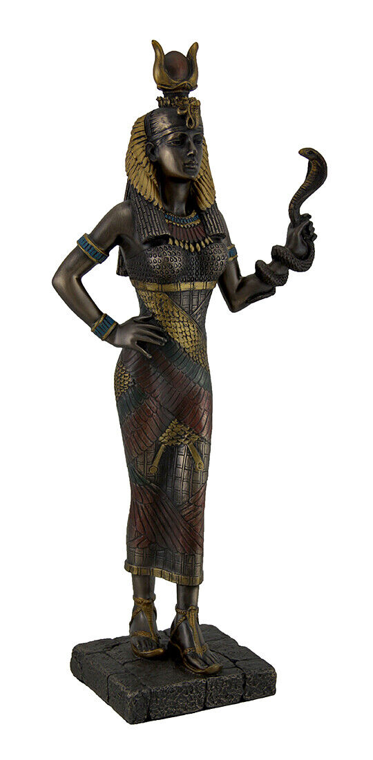 Egyptian Goddess Hathor Holding a Cobra Statue