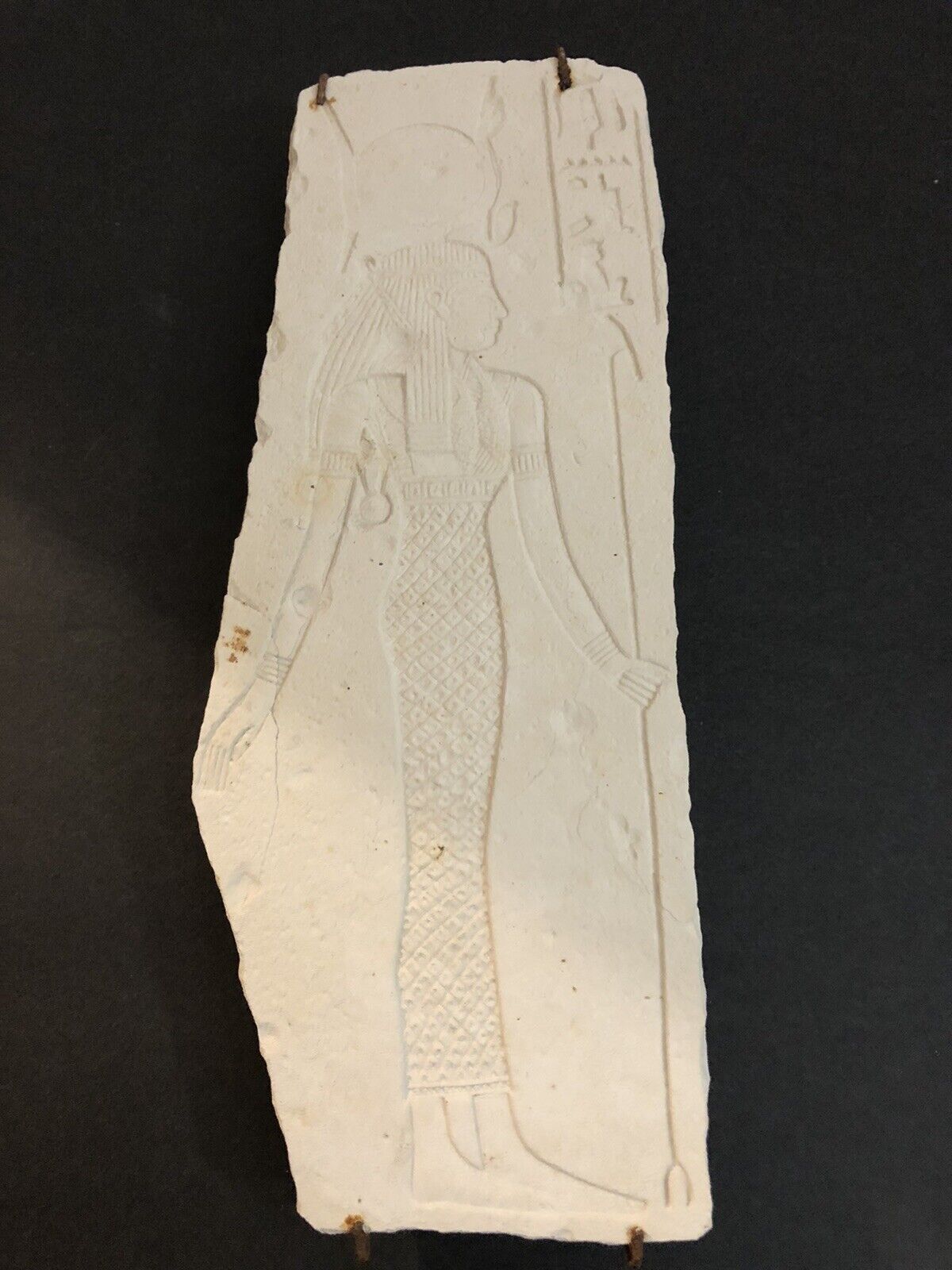 Egyptian Pharoah Queen Cleopatra With Hieroglyphs Wall Sand Stone Plaque 9”X3.5”