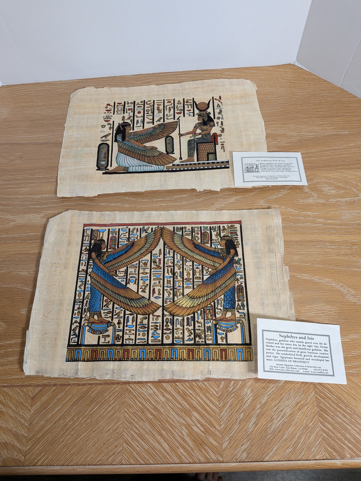 Ancient Egyptian Papyrus Art NEKHBET & Isis & Nephthys 2 Handmade Paintings
