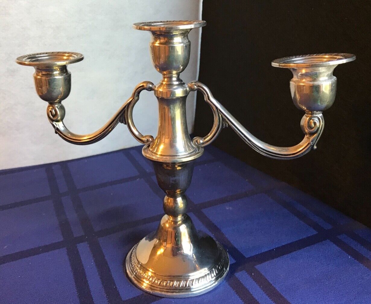 Weighted Sterling Silver Candelabra 3-arms varied height decorative