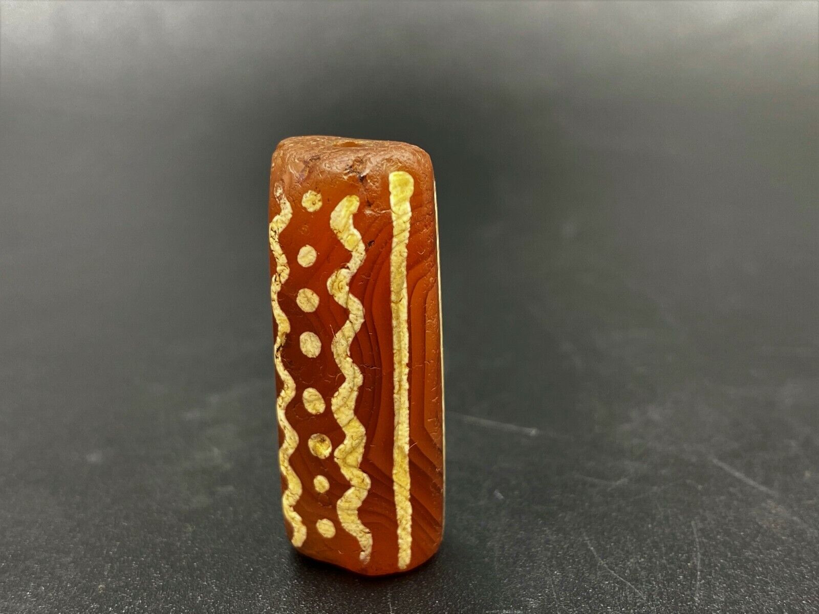 Rare Unique Pattern Antique Etched Carnelian Amulet Prayer Bead Pendant 