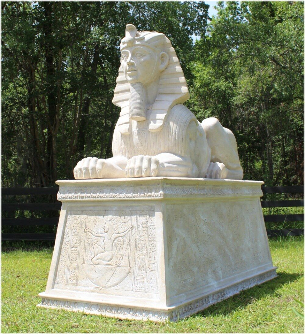 Sphinx Coffin Pharaoh Statue with Hieroglyphics Egyptian Cobra King Ancient Big