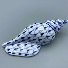 Andrea By Sadek Fishnet Sea Shell Hand Painted Blue on White Porcelain 4.75