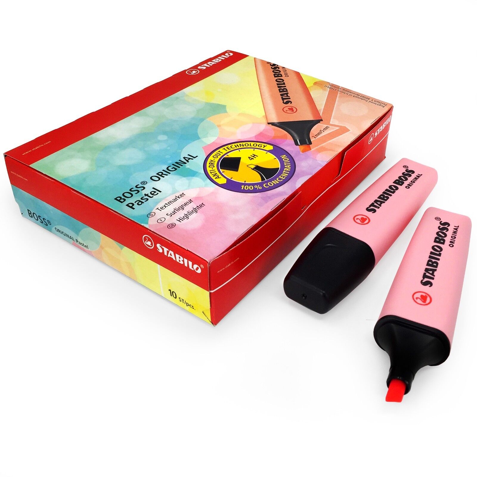 STABILO BOSS Original Pastel Highlighter Marker Pens – Pack of 10 – Pink