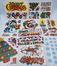 Vintage Window Clings Vinyl Decals Christmas 1980s Santa Reindeer 9 sheets O picture