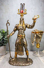 Bronzed Egyptian God Of Technology Ibis Headed Thoth Holding Was And Ankh Statue picture