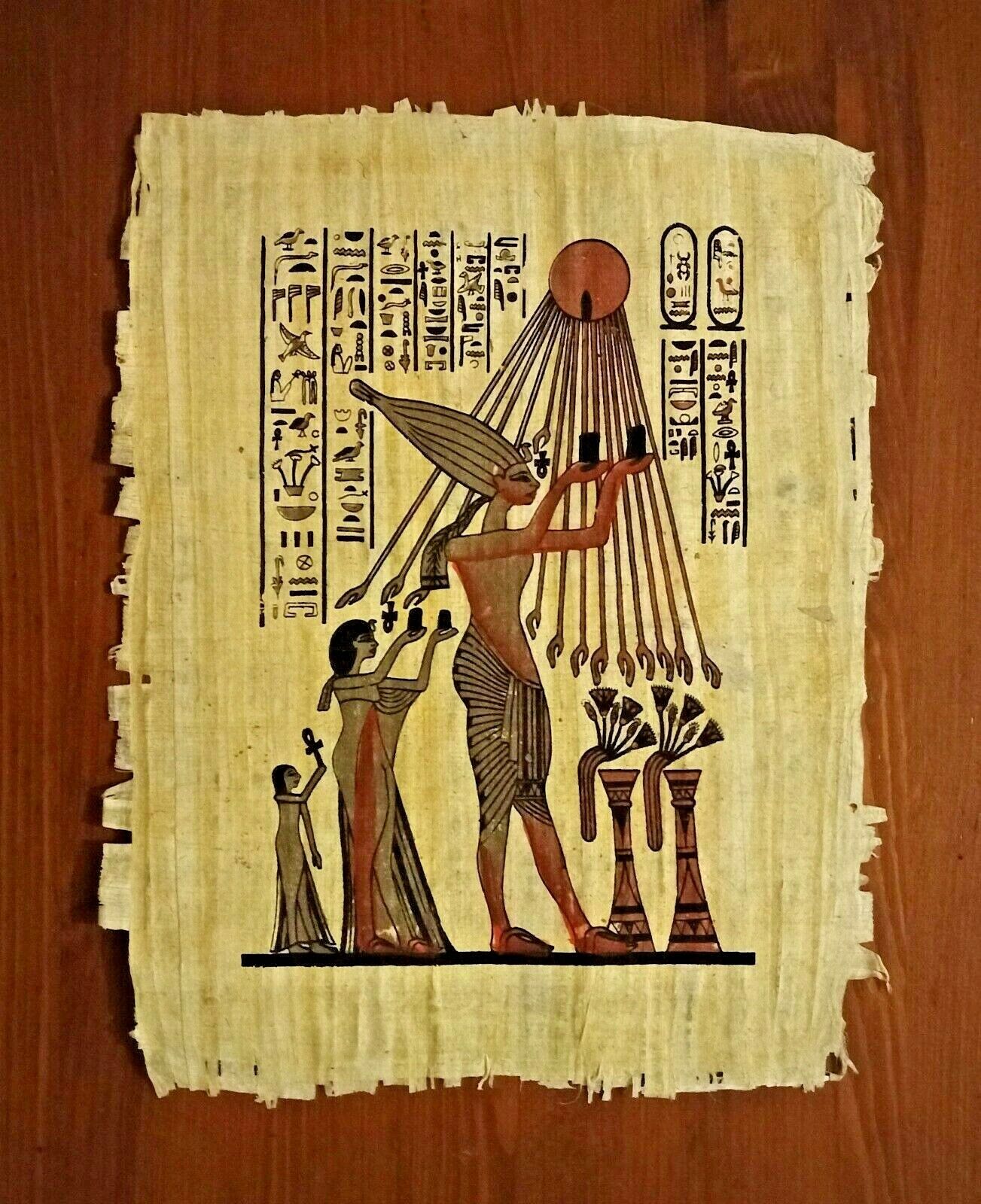 Egyptian Genuine Papyrus,King Akhenaten and his Family, Fine Hand Painted (#046)