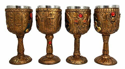 Egyptian Horus Hathor Seth and Osiris 6oz Resin Wine Goblet Chalice Set of 4