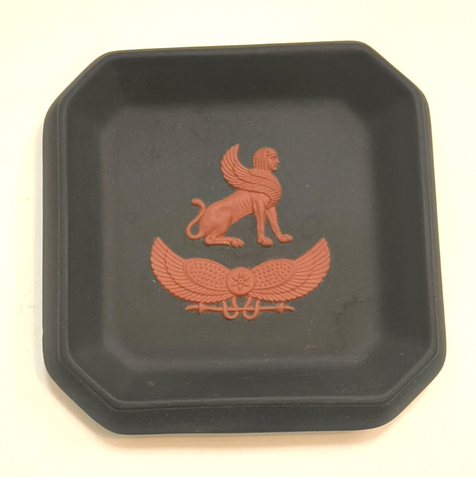 Wedgwood Jasperware Black & Terracotta Pin Dish Plate feat. Egyptian Sphinx