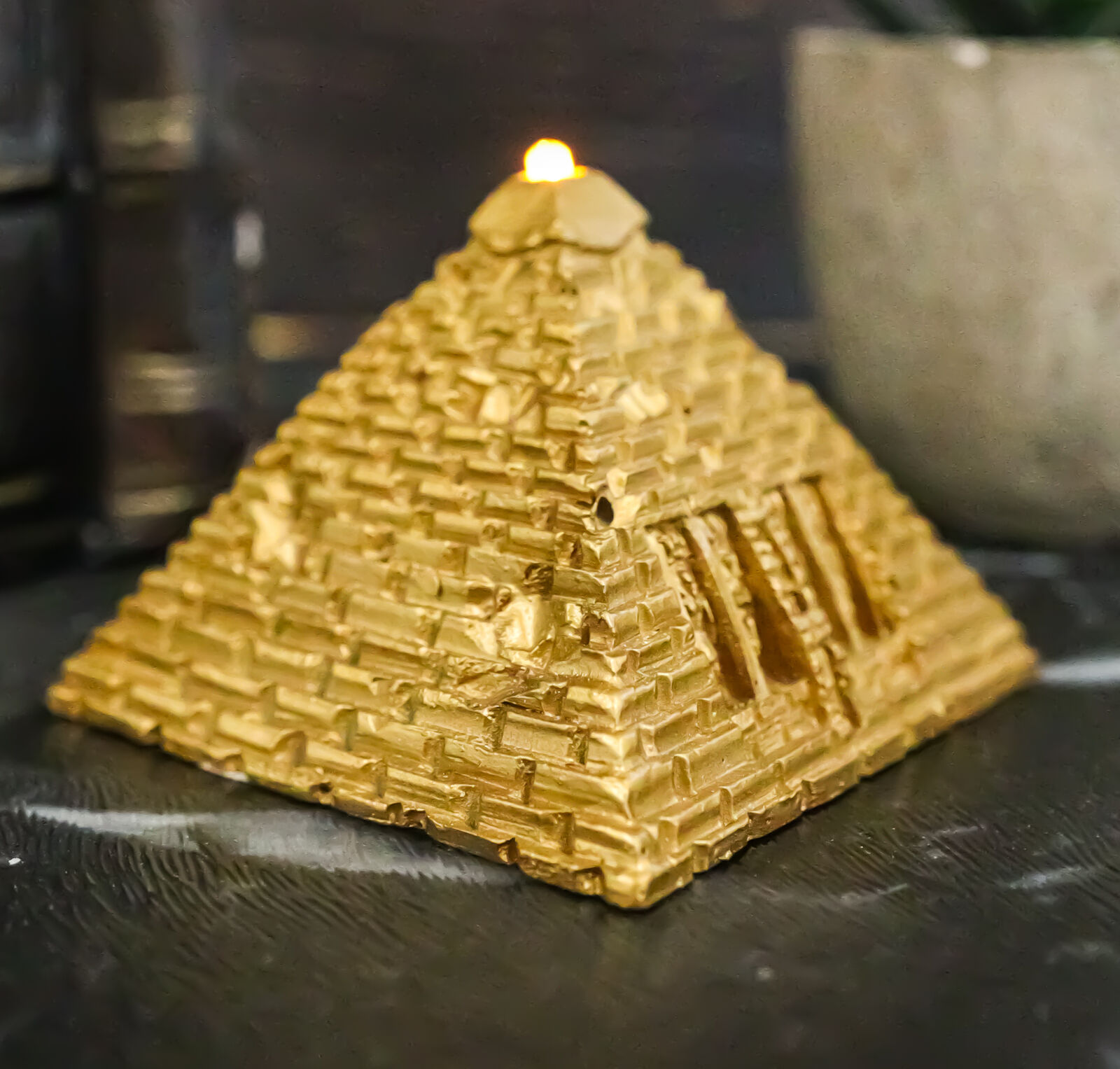 Small Golden Egyptian Giza Golden Pyramid Desk Ornament Figurine With LED Light