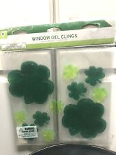 New St Patrick's Day 3 Leaf Clover Window Gel Clings Shamrock Leprechaun 11 pc picture
