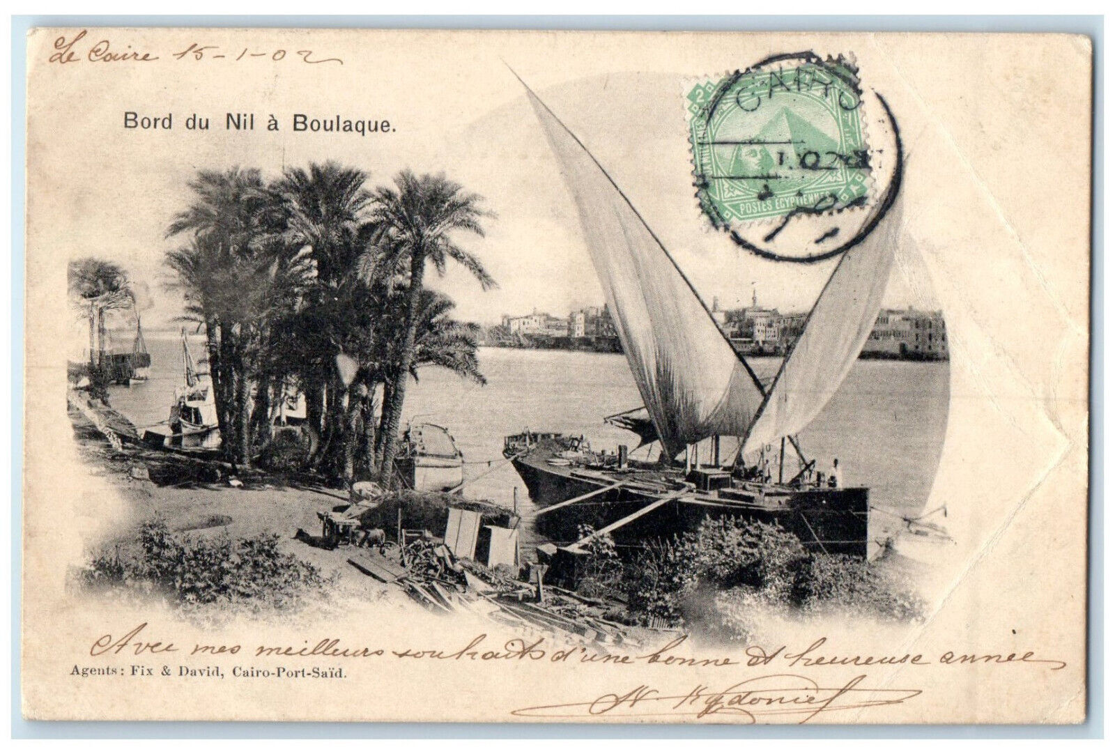 1902 Edge Of The Nile In Boulaque Cairo Egypt Posted Antique Postcard