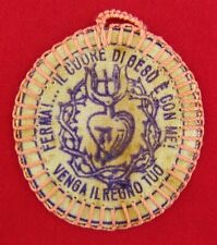 Vintage Italian SACRED HEART OF JESUS Badge Scapular Detente THY KINGDOM COME picture