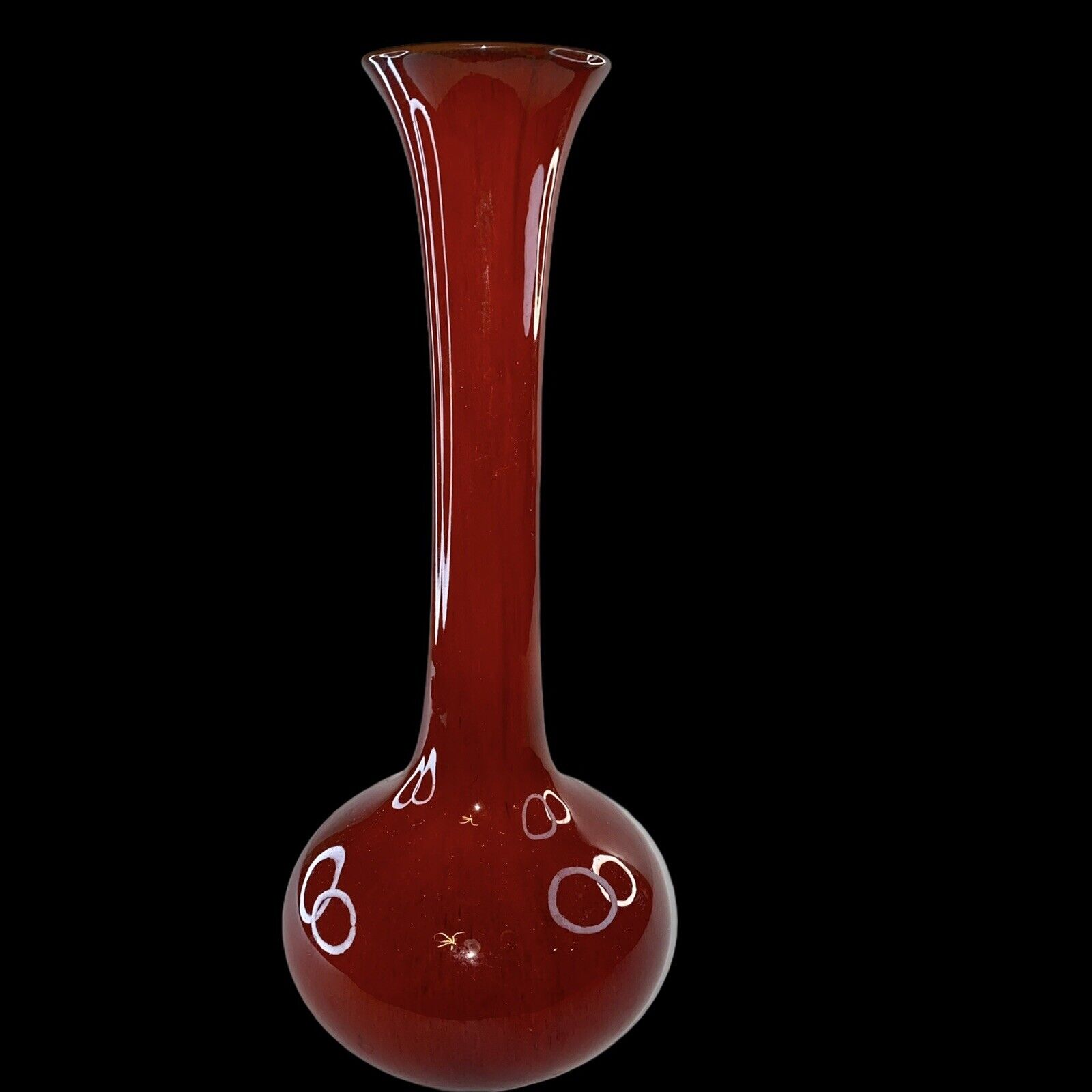 Vintage Red Bap Pottery Vase Mid Century 16”T 2.5”W