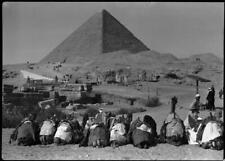 Egypt Cheops Pyramid Gizeh with a row of seated camels and figures - Old Photo picture
