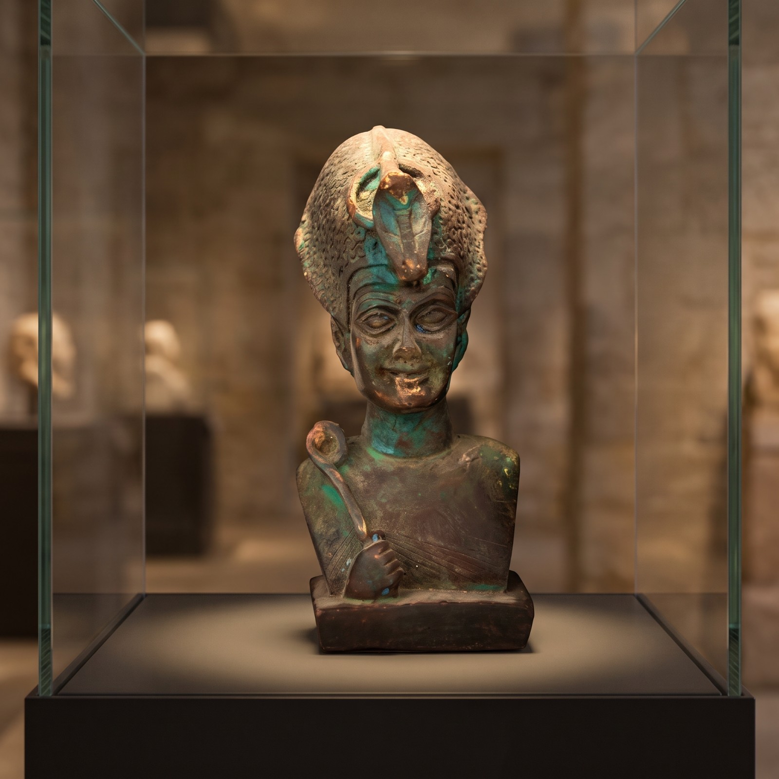 Tutankhamun bust sculpture portraying the golden boy king, Authentic antique