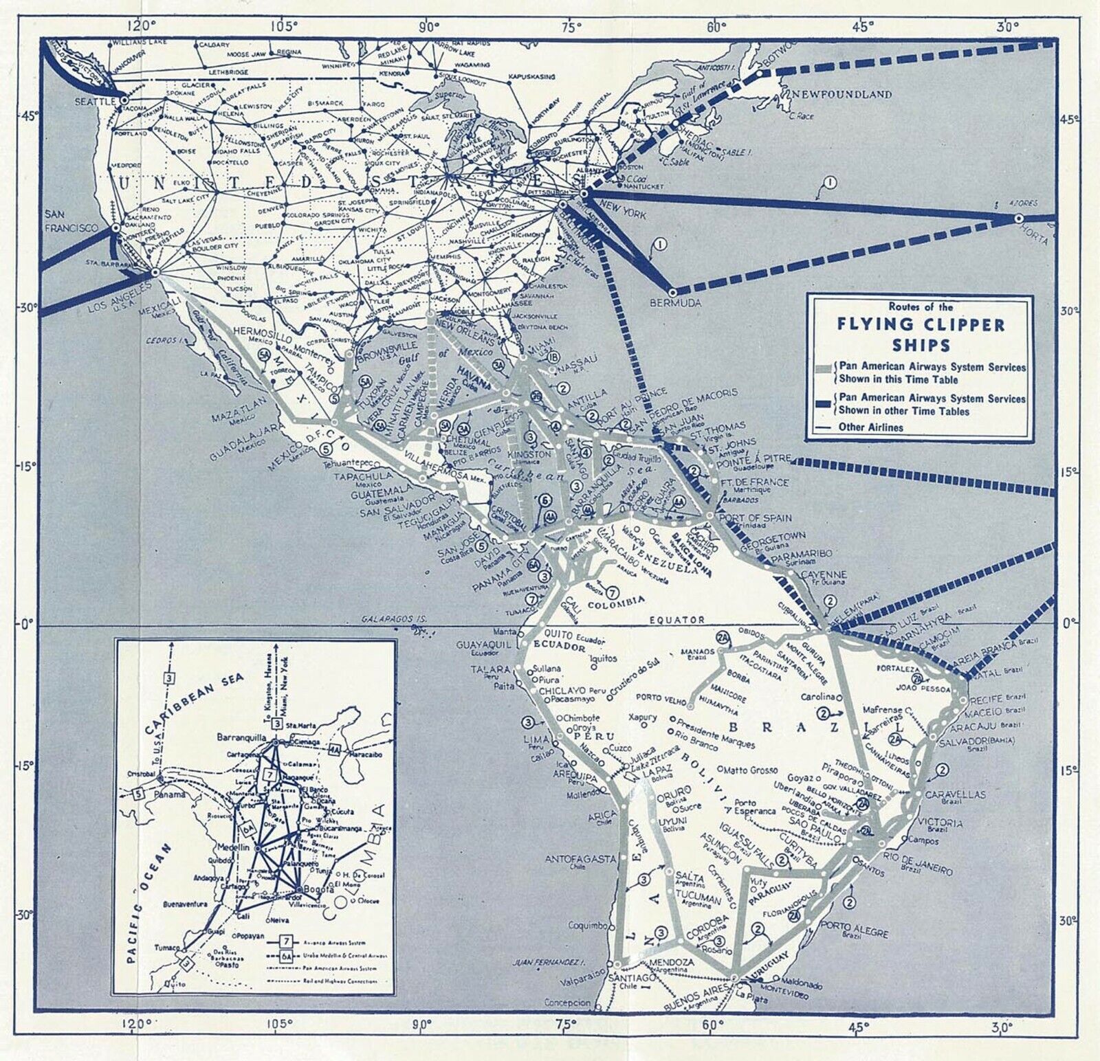 Pan American Airways Map c.1940 ((8.5x11\